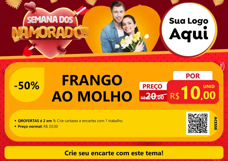 Modelo de Cartaz para Cartaz A4 Horizontal com o tema Semana dos Namorados para Restaurante