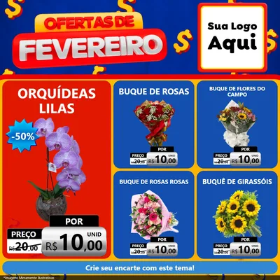 Modelo de Rede Social para Feed Facebook com o tema Ofertas de Fevereiro para Floricultura e jardim
