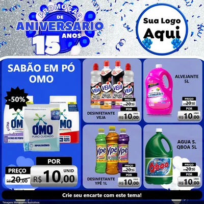 Modelo de Rede Social para Feed Facebook com o tema Promoção de Aniversário - 15 Anos para Produtos de Limpeza