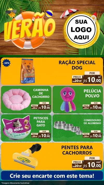 Modelo de TV para TV Vertical com o tema Verão para Pet Shop