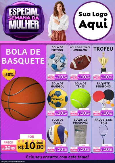 Modelo de Encarte para Encarte A4 Vertical com o tema Especial Semana da Mulher para Artigos Esportivos