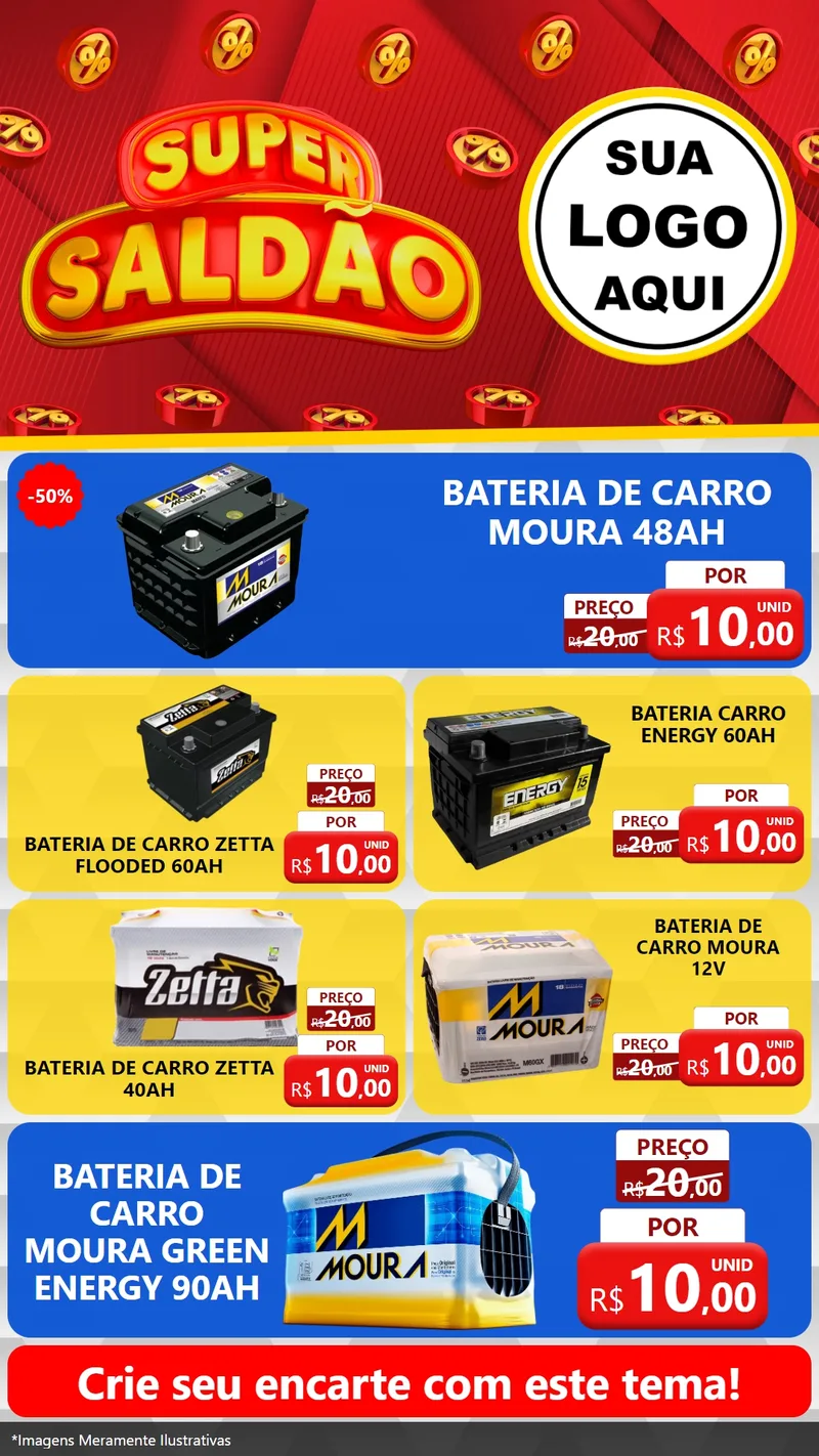 Modelo de TV para TV Vertical com o tema Super Saldão para Baterias Elétricas