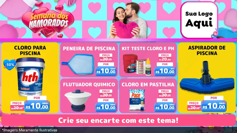 Modelo de TV para TV Horizontal com o tema Semana dos Namorados para Produtos para Piscina