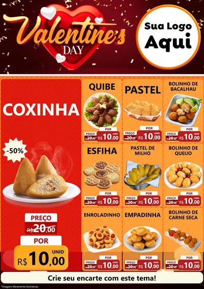 Modelo de Encarte para Encarte A4 Vertical com o tema Valentine's Day para Salgadaria