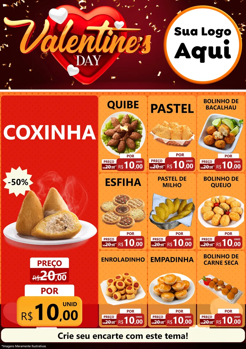 Modelo de Encarte para Encarte A4 Vertical com o tema Valentine's Day para Salgadaria