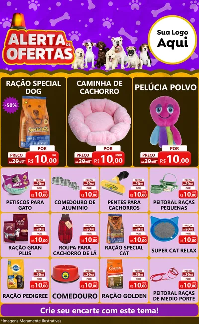 Modelo de Encarte para Encarte Grande com o tema Alerta de Oferta (pet) para Pet Shop