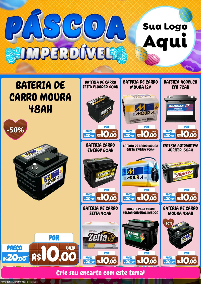 Modelo de Encarte para Encarte A4 Vertical com o tema Páscoa Imperdível para Baterias Elétricas