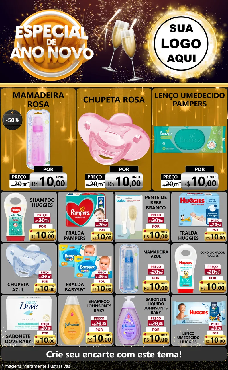 Modelo de Encarte para Encarte Grande com o tema Especial de Ano Novo para Bebês