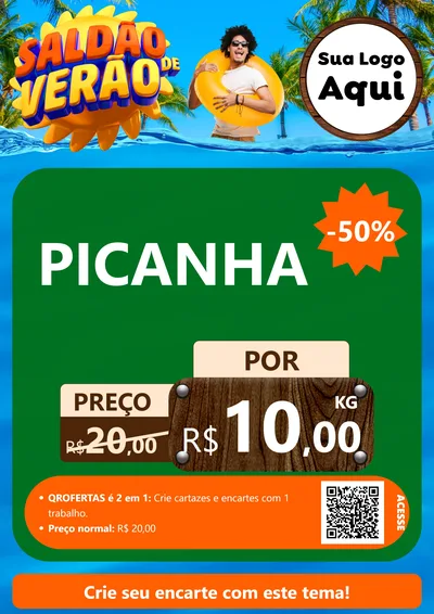 Modelo de Cartaz para Cartaz A4 Vertical com o tema Saldão de Verão para Açougue