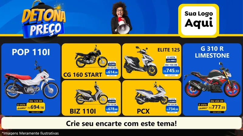 Modelo de TV para TV Horizontal com o tema Detona Preços para Concessionaria de Motos