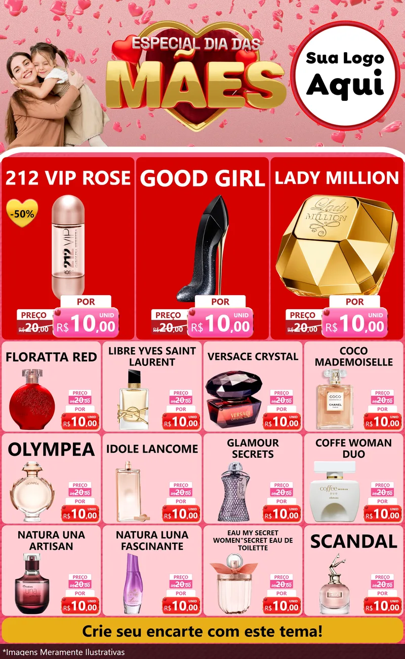 Modelo de Encarte para Encarte Grande com o tema Especial Dia Das Mães para Perfumes