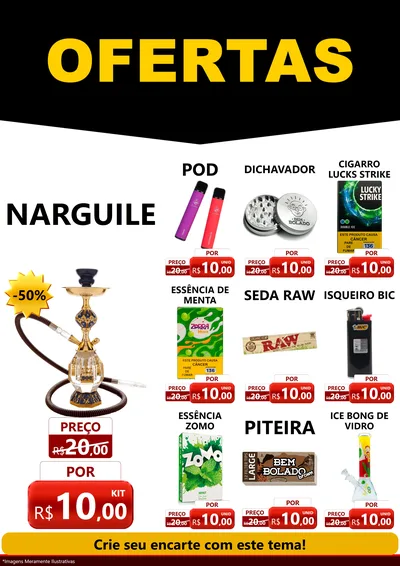 Modelo de Encarte para Encarte A4 Vertical com o tema Ofertas Preto e Vermelho Cartaz para Tabacaria