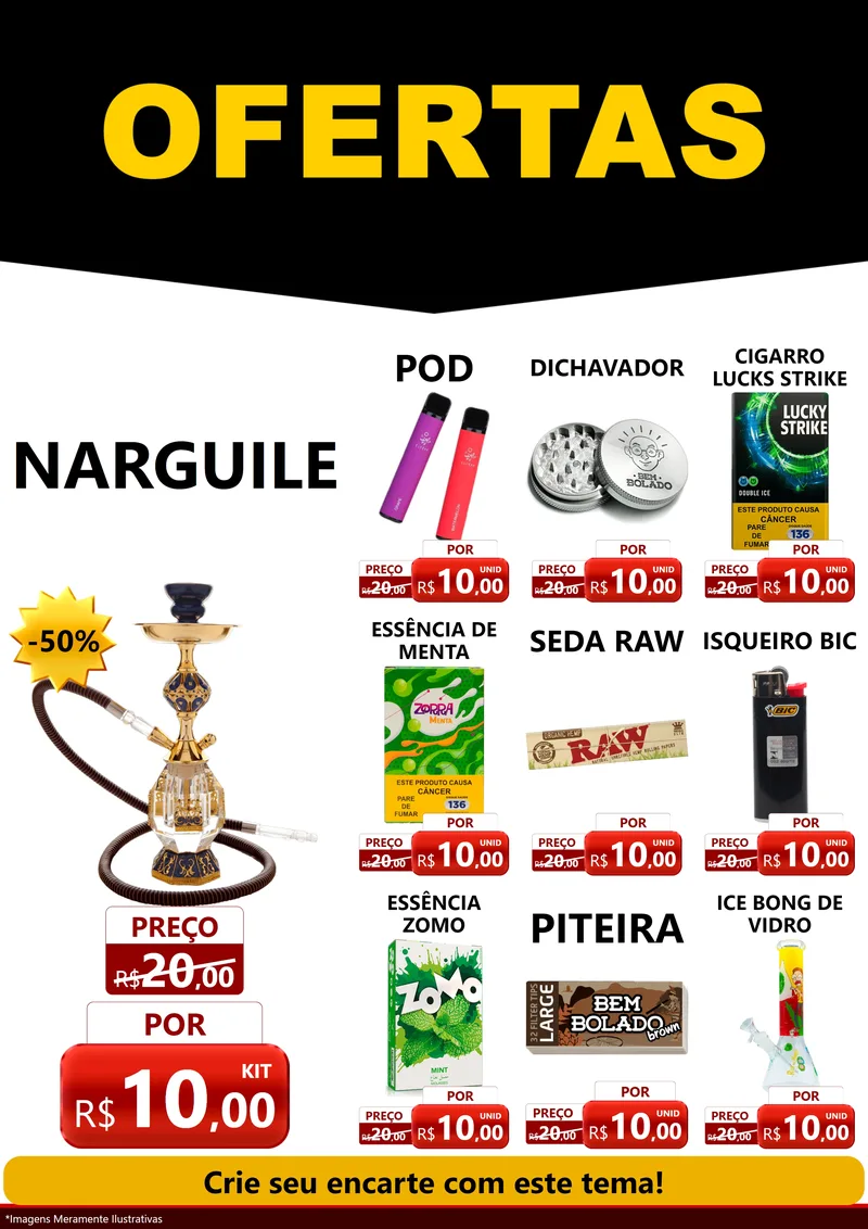 Modelo de Encarte para Encarte A4 Vertical com o tema Ofertas Preto e Vermelho Cartaz para Tabacaria