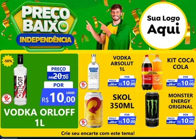 Modelo de Encarte para Encarte A4 Horizontal com o tema Preço Baixo de Independência para Distribuidora de bebidas