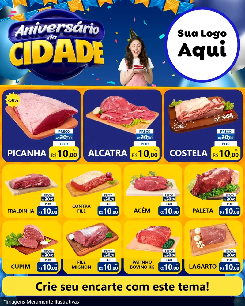 Modelo de Rede Social para Feed Instagram com o tema Aniversário da Cidade para Açougue