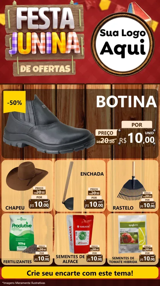 Modelo de Rede Social para Stories com o tema Festa Junina de Ofertas para Agropecuária