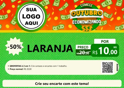 Modelo de Cartaz para Cartaz A4 Horizontal com o tema Comece Outubro Economizando para Hortifrúti