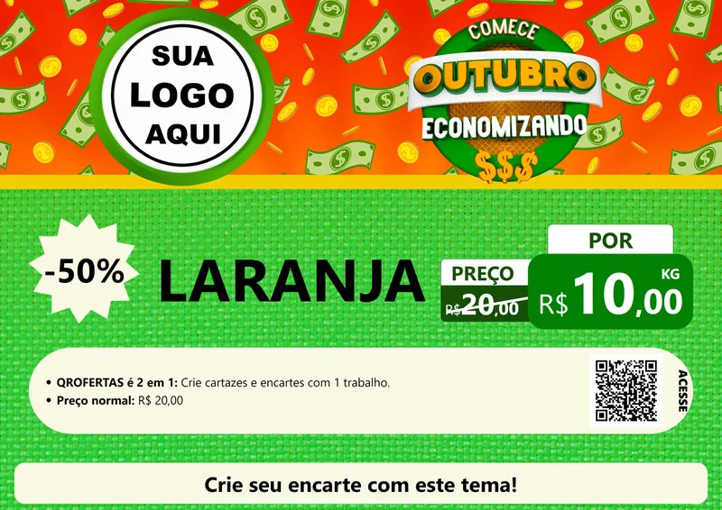 Modelo de Cartaz para Cartaz A4 Horizontal com o tema Comece Outubro Economizando para Hortifrúti
