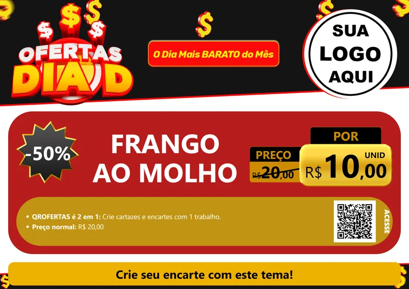 Modelo de Cartaz para Cartaz A4 Horizontal com o tema Ofertas Dia D para Restaurante