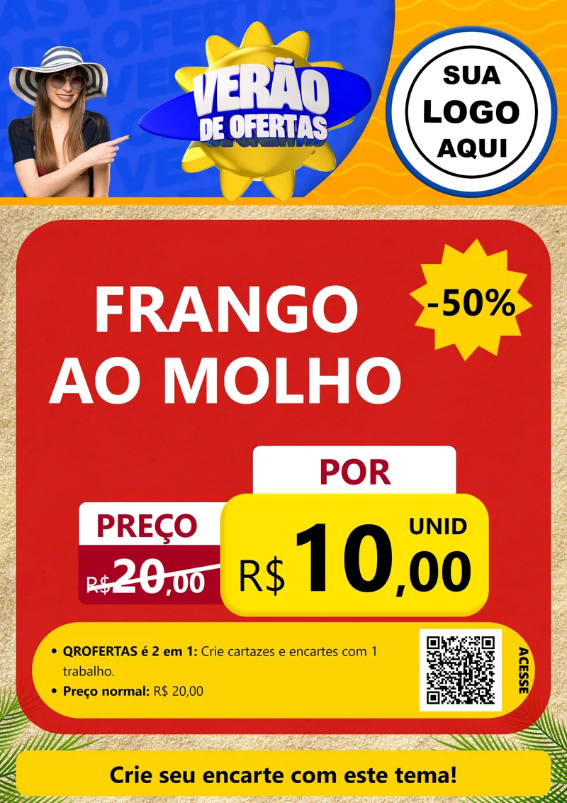 Modelo de Cartaz para Cartaz A4 Vertical com o tema Verão de Ofertas para Restaurante