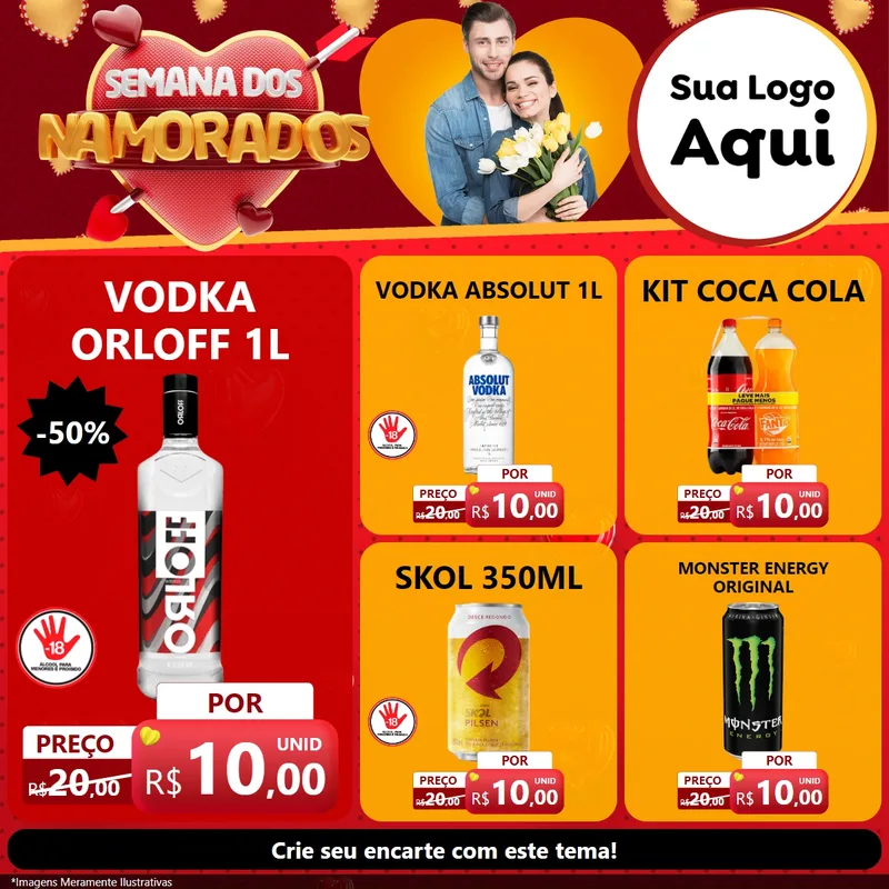 Modelo de Rede Social para Feed Facebook com o tema Semana dos Namorados para Distribuidora de bebidas