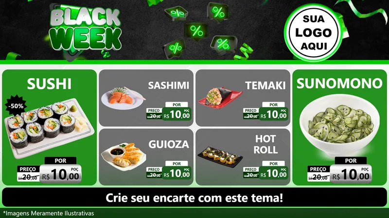 Modelo de TV para TV Horizontal com o tema Black Week para Comida japonesa