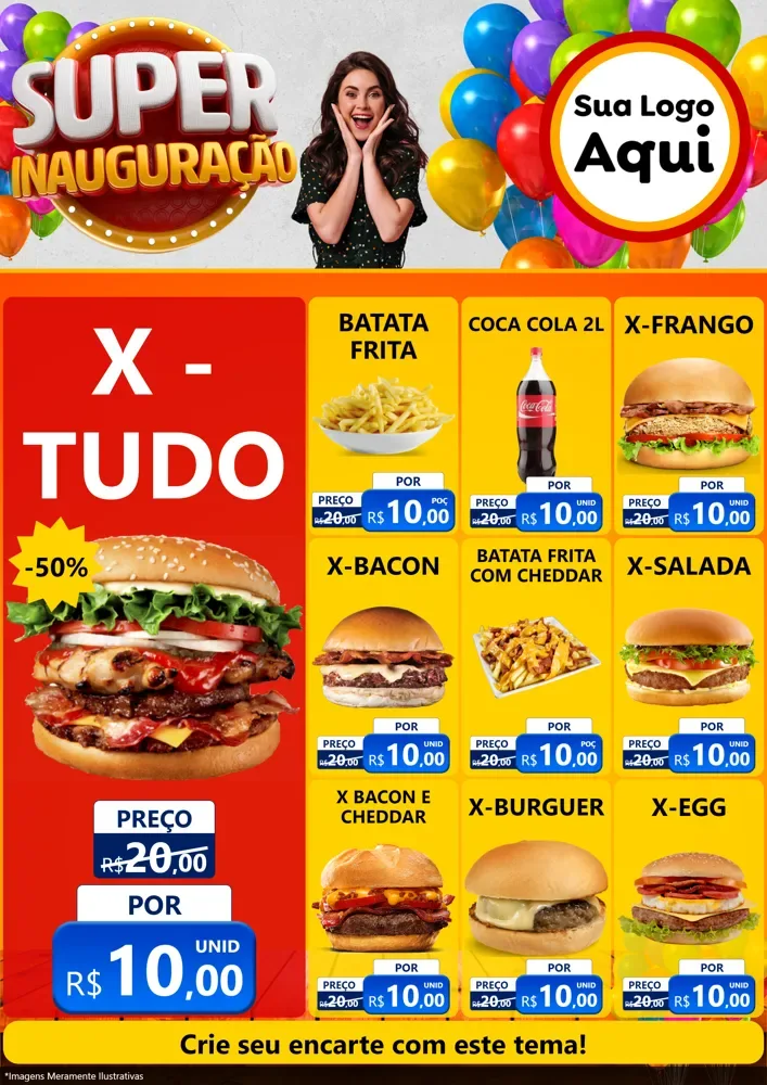 Modelo de Encarte para Encarte A4 Vertical com o tema Super Inauguração para Hamburgueria