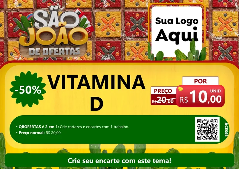 Modelo de Cartaz para Cartaz A4 Horizontal com o tema São João de Muitas Ofertas - Junina para Farmácia