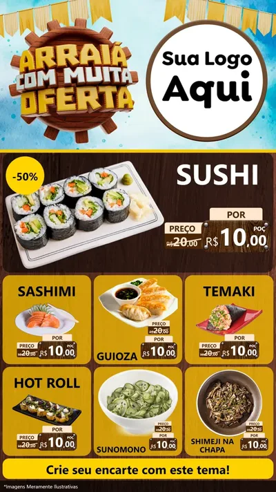 Modelo de Rede Social para Stories com o tema Ofertas de São João - Junina para Comida japonesa