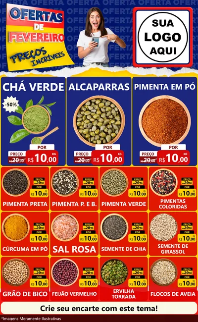Modelo de Encarte para Encarte Grande com o tema Ofertas de Fevereiro - Preços Incríveis para Produtos Naturais