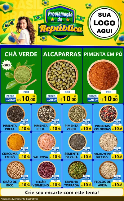 Modelo de Encarte para Encarte Grande com o tema Proclamação da República para Produtos Naturais