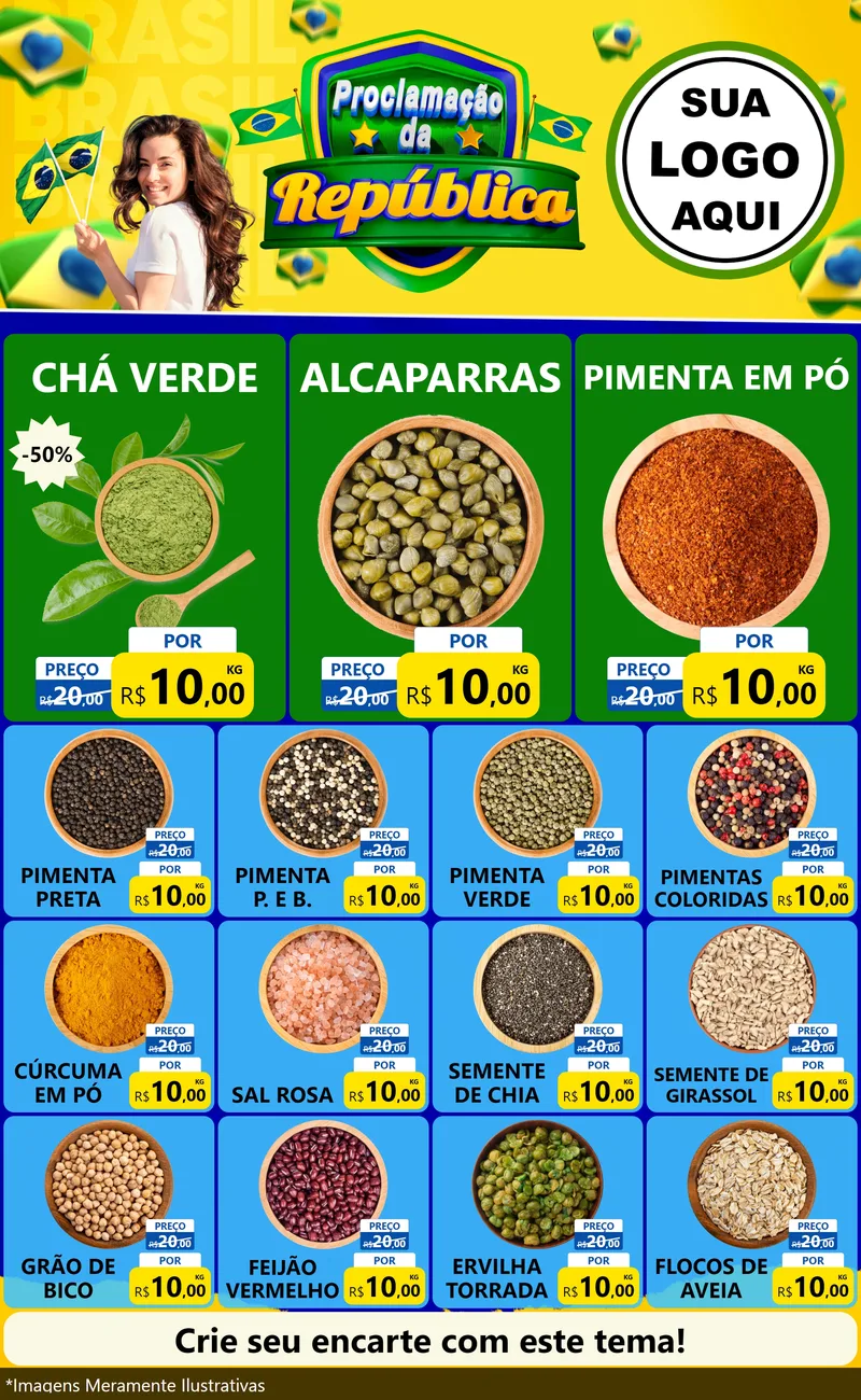 Modelo de Encarte para Encarte Grande com o tema Proclamação da República para Produtos Naturais