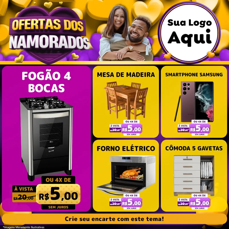 Modelo de Rede Social para Feed Facebook com o tema Oferta Dos Namorados para Móveis e Eletro