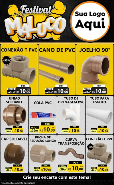 Modelo de Encarte para Encarte Grande com o tema Festival Maluco para Tubos e conexões