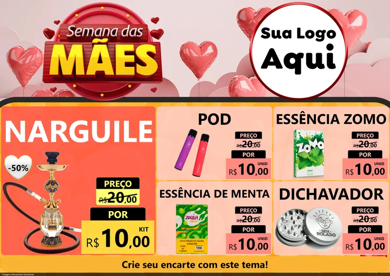 Modelo de Encarte para Encarte A4 Horizontal com o tema Semana das Mães para Tabacaria
