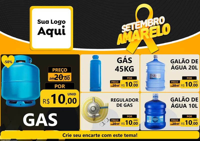 Modelo de Encarte para Encarte A4 Horizontal com o tema Setembro Amarelo para Água e gás