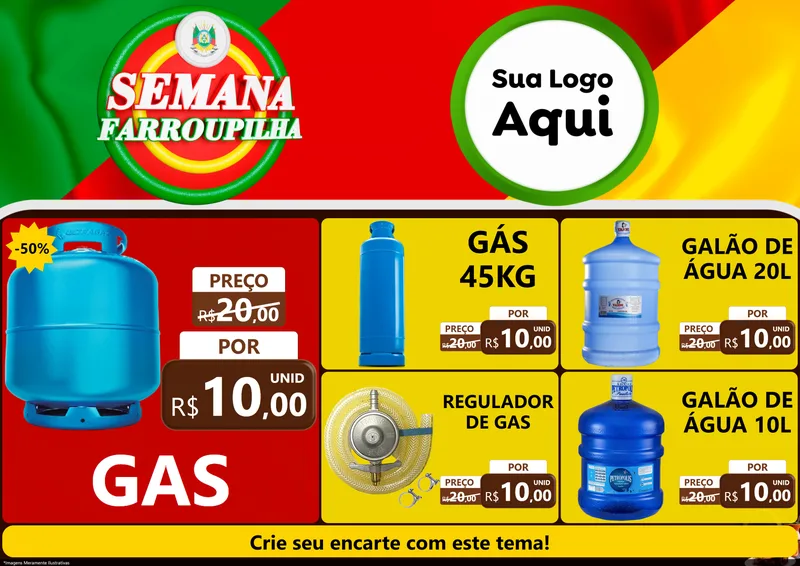 Modelo de Encarte para Encarte A4 Horizontal com o tema Semana Farroupilha para Água e gás