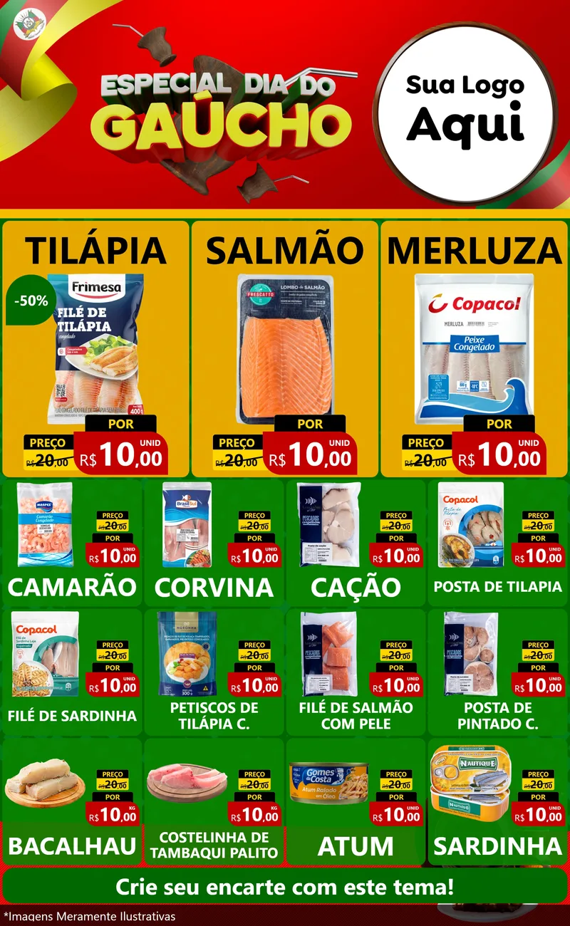 Modelo de Encarte para Encarte Grande com o tema Especial Dia do Gaúcho para Peixaria