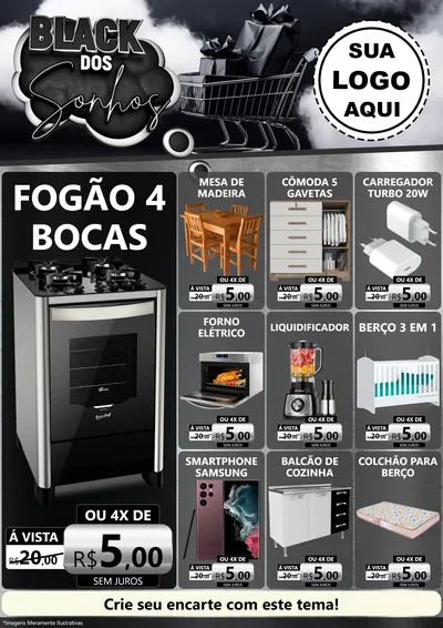Modelo de Encarte para Encarte A4 Vertical com o tema Black dos Sonhos para Móveis e Eletro