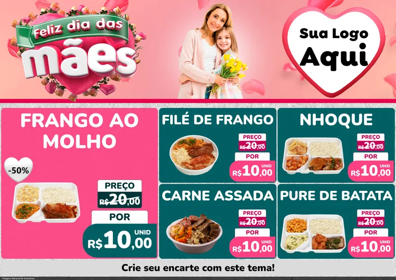 Modelo de Encarte para Encarte A4 Horizontal com o tema Feliz Dia das Mães para Restaurante