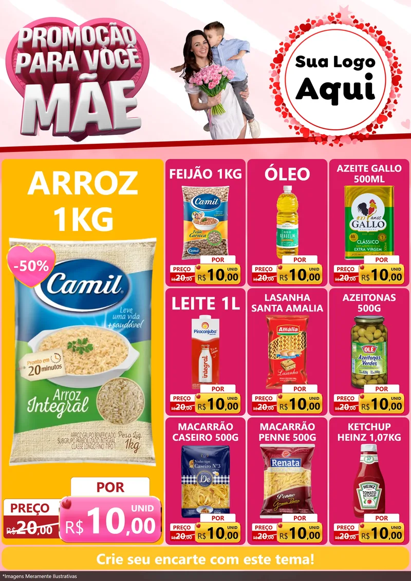 Modelo de Encarte para Encarte A4 Vertical com o tema Promoção Para Você Mãe para Supermercado