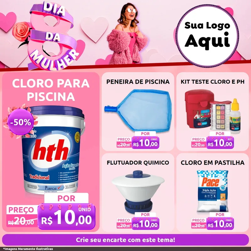 Modelo de Rede Social para Feed Facebook com o tema Dia da Mulher para Produtos para Piscina