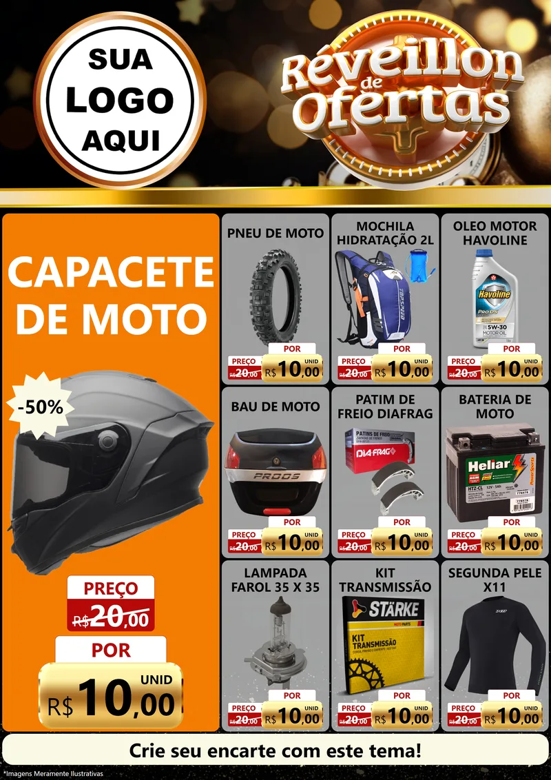 Modelo de Encarte para Encarte A4 Vertical com o tema Réveillon de Ofertas para Moto peças