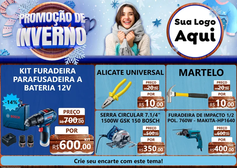Modelo de Encarte para Encarte A4 Horizontal com o tema Promoção de Inverno para Maquinas e Ferramentas