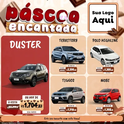 Modelo de Rede Social para Feed Facebook com o tema Páscoa Encantada para Concessionaria de Carros