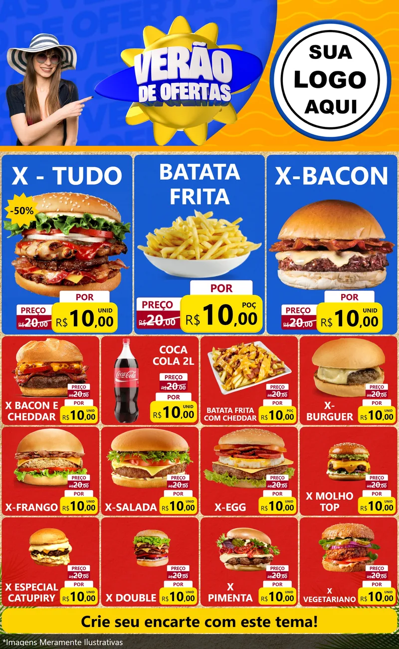 Modelo de Encarte para Encarte Grande com o tema Verão de Ofertas para Hamburgueria