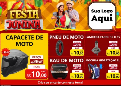 Modelo de Encarte para Encarte A4 Horizontal com o tema Festa Junina para Moto peças
