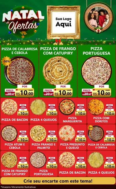 Modelo de Encarte para Encarte Grande com o tema Natal de Ofertas para Pizzaria