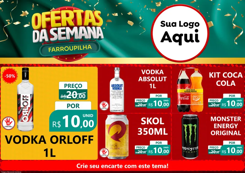 Modelo de Encarte para Encarte A4 Horizontal com o tema Ofertas da Semana Farroupilha para Distribuidora de bebidas