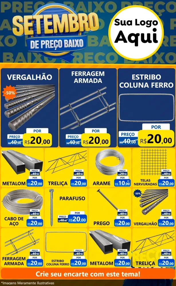 Modelo de Encarte para Encarte Grande com o tema Setembro De Preço Baixo para Ferragens